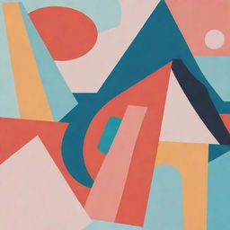 A composition of abstract shapes with a 7:4 aspect ratio, using a vibrant color palette