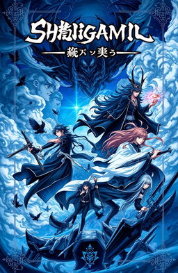 An intricate and dynamic cover design for a novel inspired by the anime 'Shinigami', featuring a group of characters known as Shinigami and captains