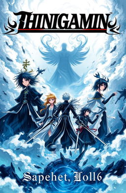 An intricate and dynamic cover design for a novel inspired by the anime 'Shinigami', featuring a group of characters known as Shinigami and captains
