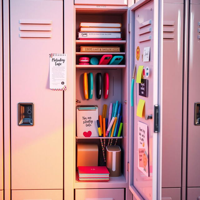 A single aesthetic locker beautifully designed with an array of school supplies