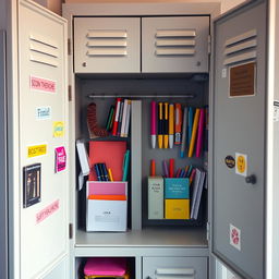 A single aesthetic locker beautifully designed with an array of school supplies