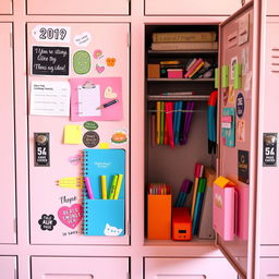 A single aesthetic locker beautifully designed with an array of school supplies