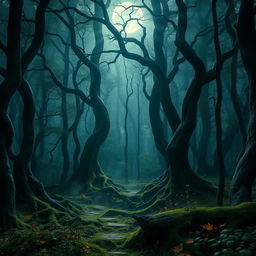 An enchanting gothic forest bathed in the soft, radiant light of a bright, full moon