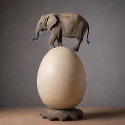 An elephant delicately balancing on top of a large egg, creating an image of unexpected harmony and strength