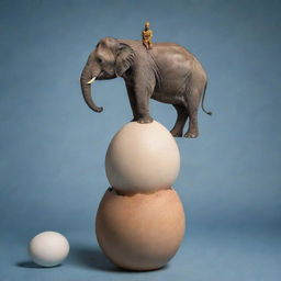 An elephant delicately balancing on top of a large egg, creating an image of unexpected harmony and strength