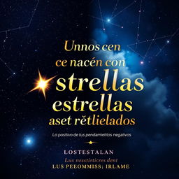 A captivating book cover design for a title 'Unos nacen con estrellas y otros nacen estrellados' with the subtitle 'Lo positivo de tus pensamientos negativos'