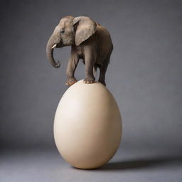 An elephant delicately balancing on top of a large egg, creating an image of unexpected harmony and strength