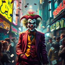 A stylized depiction of a joker as a persona navigating through chaos