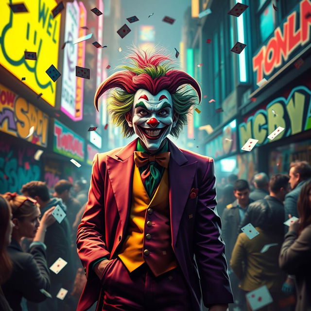 A stylized depiction of a joker as a persona navigating through chaos