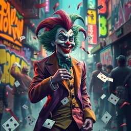 A stylized depiction of a joker as a persona navigating through chaos