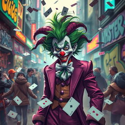 A stylized depiction of a joker as a persona navigating through chaos