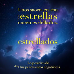 A captivating book cover design featuring the title 'Unos nacen con estrellas y otros nacen estrellados' in elegant, bold typography at the top