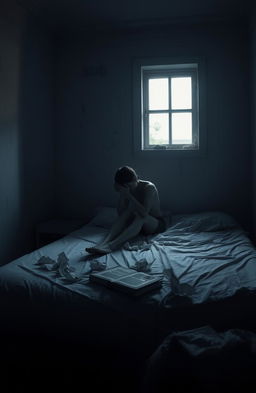 A hauntingly beautiful scene depicting sadness behind the walls of a bedroom