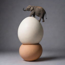 An elephant delicately balancing on top of a large egg, creating an image of unexpected harmony and strength