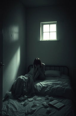 A hauntingly beautiful scene depicting sadness behind the walls of a bedroom