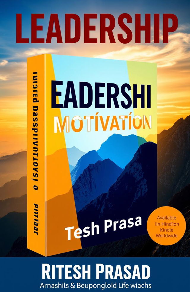 A visually striking book cover for 'Leadership Motivation' featuring bold, modern typography for the title and subtitle, set against a dynamic background that symbolizes inspiration and leadership, such as a sunrise over a mountain range