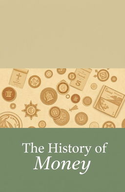 A presentation cover depicting the history of money, featuring a subtle background that showcases the historical flow of money, including ancient coins, notes, and barter symbols