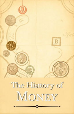 A presentation cover depicting the history of money, featuring a subtle background that showcases the historical flow of money, including ancient coins, notes, and barter symbols