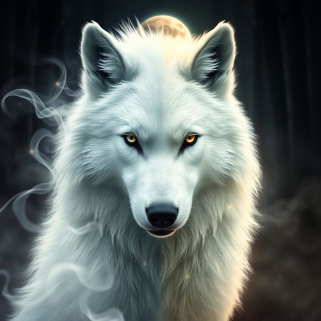 A striking depiction of a white wolf representing duality and a double personality