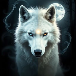 A striking depiction of a white wolf representing duality and a double personality