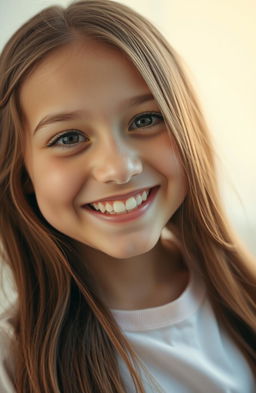 A close-up portrait of a girl showcasing only her radiant smile, emphasizing her joyful expression