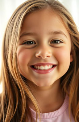 A close-up portrait of a girl showcasing only her radiant smile, emphasizing her joyful expression