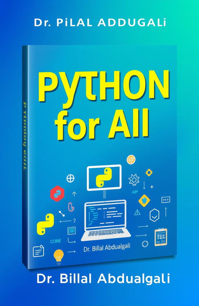 A vibrant and modern book cover design for 'Python for All' by Dr