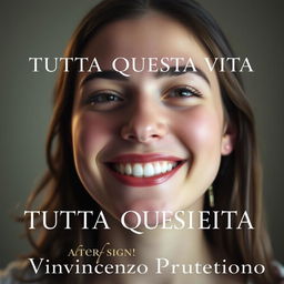 A close-up portrait of a young woman, focusing solely on her radiant smile
