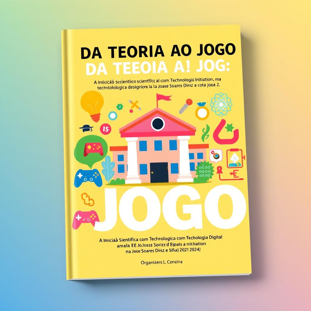 A book cover design for 'DA TEORIA AO JOGO: A Iniciação Científica com Tecnologia Digital na EE José Soares Diniz e Silva (2021-2024)'