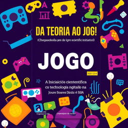A book cover design for 'DA TEORIA AO JOGO: A Iniciação Científica com Tecnologia Digital na EE José Soares Diniz e Silva (2021-2024)'