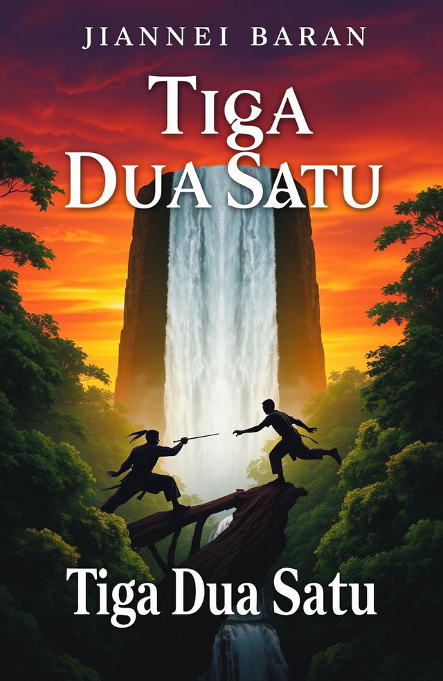 A novel cover design for a book titled 'Tiga Dua Satu'