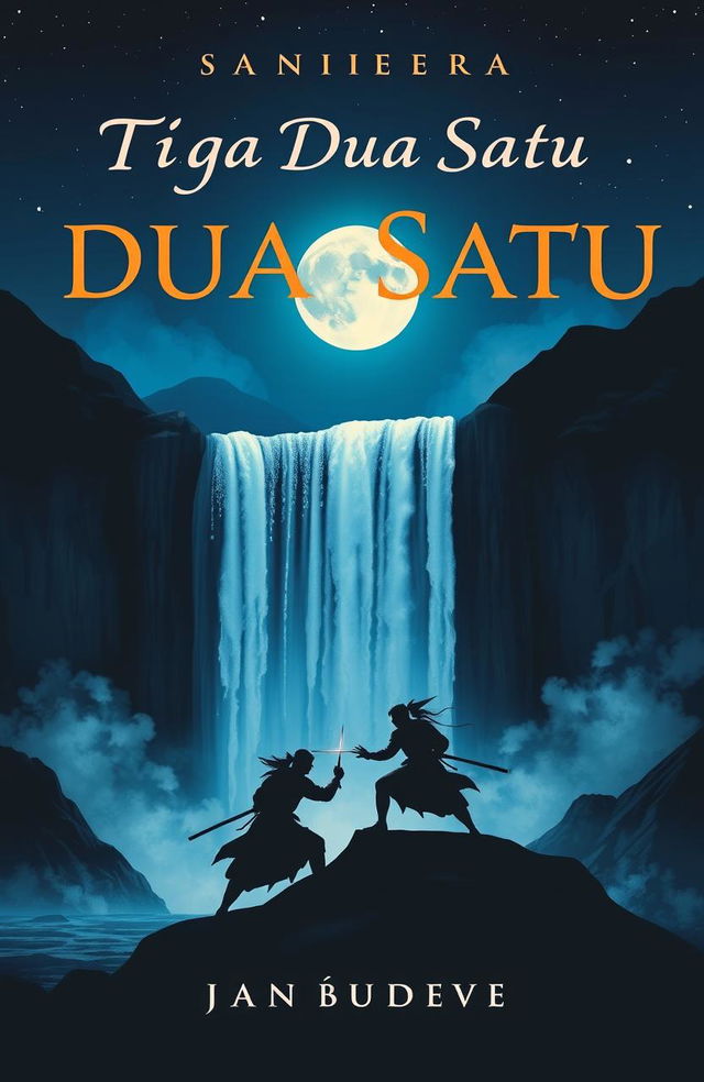 A novel cover design titled 'Tiga Dua Satu' featuring a nighttime scene