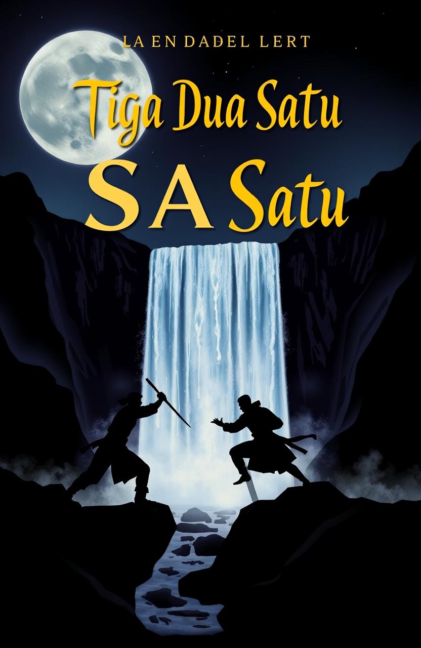 A novel cover design titled 'Tiga Dua Satu' featuring a nighttime scene