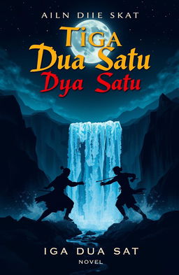 A novel cover design titled 'Tiga Dua Satu' featuring a nighttime scene