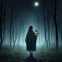 A dark and misty forest, completely barren of grass and filled with skeletal dead trees