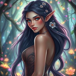 A stunningly beautiful female elf with large, graceful curves