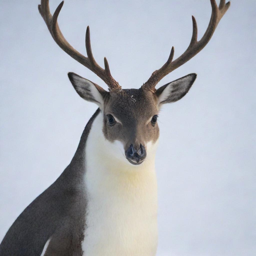 A penguin with a deer's head, combining the uniqueness of a penguin's body with the elegance of a deer's head.