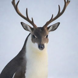 A penguin with a deer's head, combining the uniqueness of a penguin's body with the elegance of a deer's head.