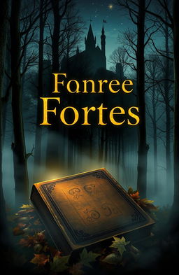 A captivating and mysterious book cover design featuring an enigmatic forest with dense fog weaving through tall, shadowy trees