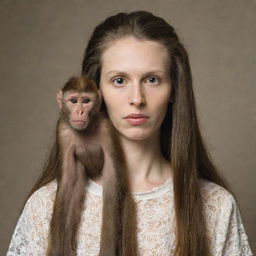 A woman with a monkey's head and long hair