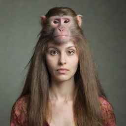 A woman with a monkey's head and long hair