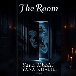 An alluring and mysterious book cover design for a novel titled "The Room" by author "Yana Khalil"