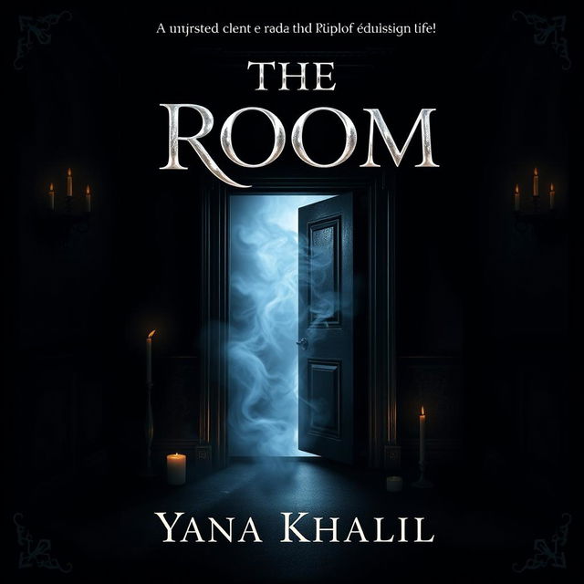 An alluring and mysterious book cover design for a novel titled "The Room" by author "Yana Khalil"