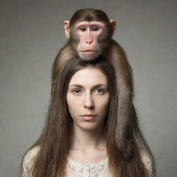 A woman with a monkey's head and long hair