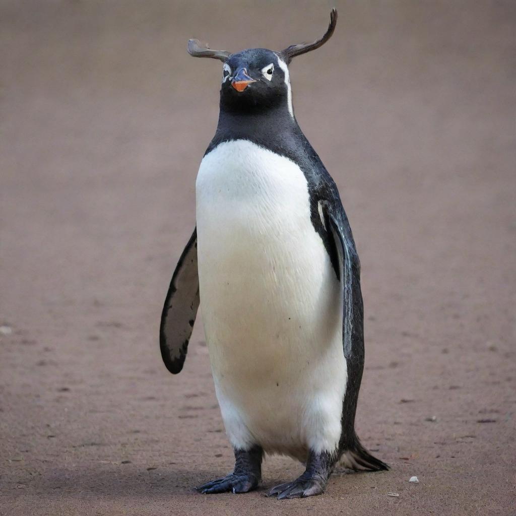 A full body penguin with a deer head