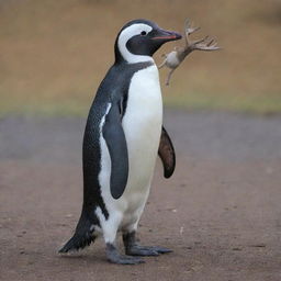 A full body penguin with a deer head