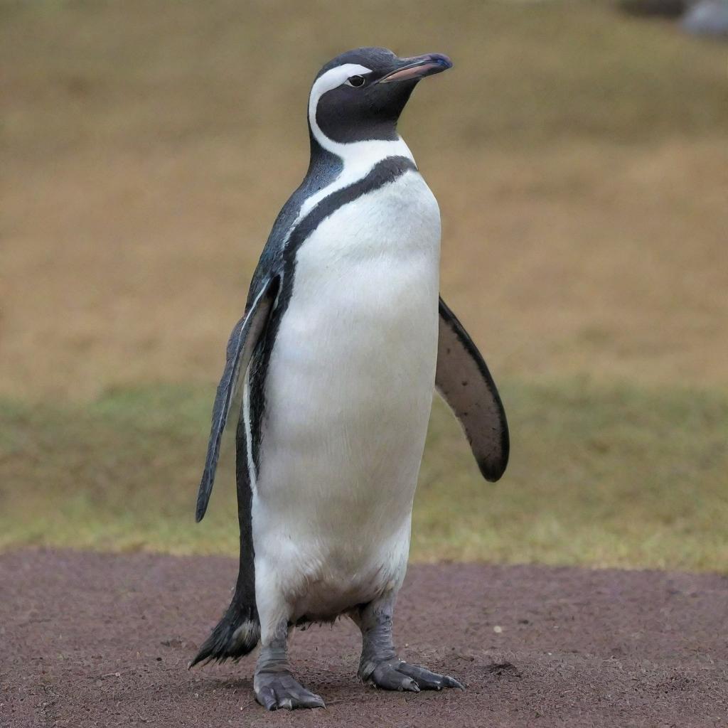 A full body penguin with a deer head