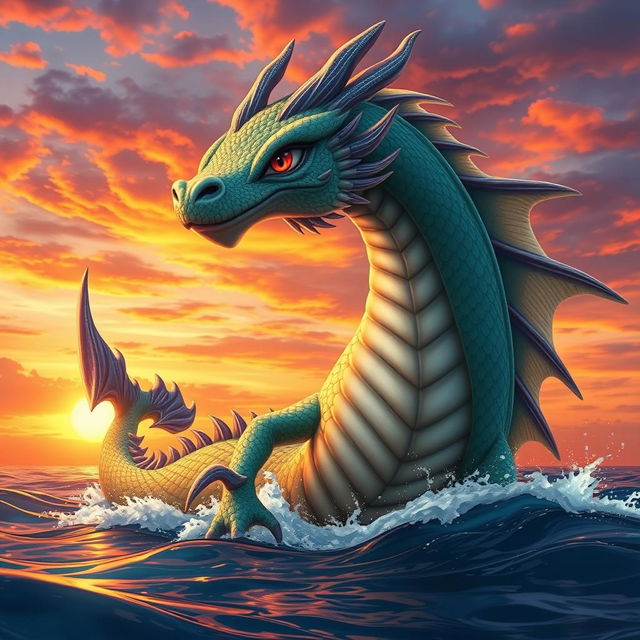 A beautiful Bakunawa, a mythical sea dragon from Filipino folklore, depicted with alluring features and large, striking breasts