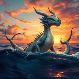 A beautiful Bakunawa, a mythical sea dragon from Filipino folklore, depicted with alluring features and large, striking breasts