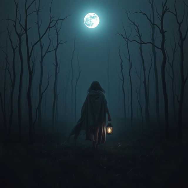 A dark and misty forest devoid of grass, filled with skeletal dead trees that loom in the shadows